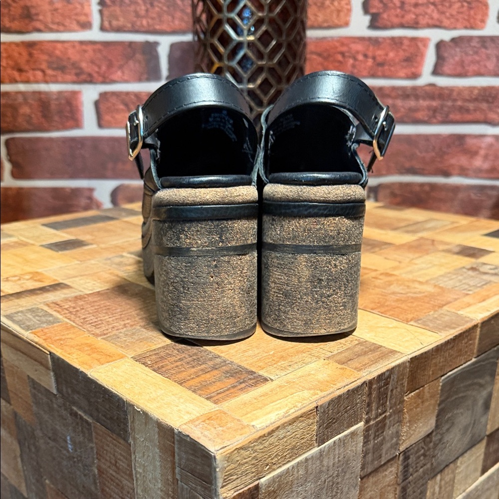 👡 Free People Platform Slingback Leather Cork Clogs — Black — Sz 39 (8.5) - Picture 5 of 10